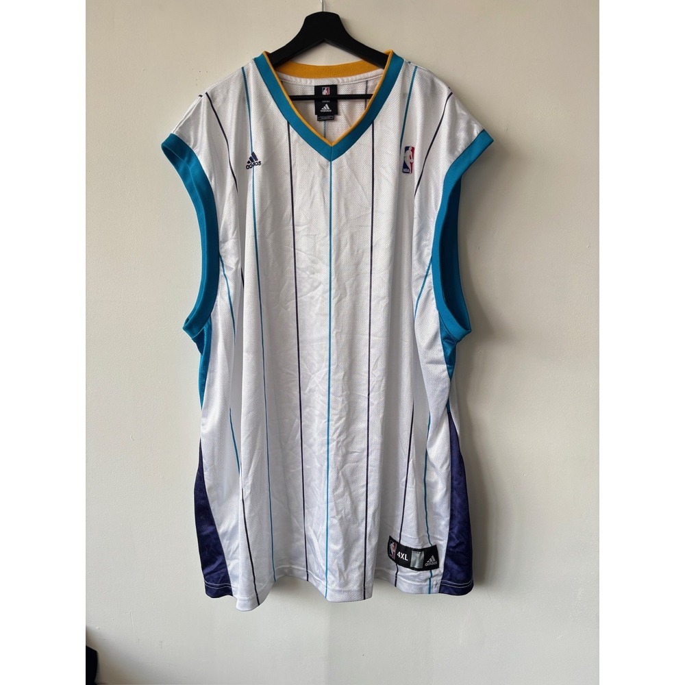 New Orleans Hornets Jersey Mens 4XL White Blue NBA Basketball Adidas Throwback
